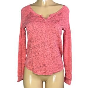 Splendid Heathered Orange Dye Notch Raglan Top Long Sleeve Size Small